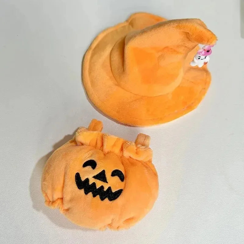 Plush Halloween Pumpkin Costume Set for 17cm Labubu Doll Accessories, Colorful Dress Up Outfit