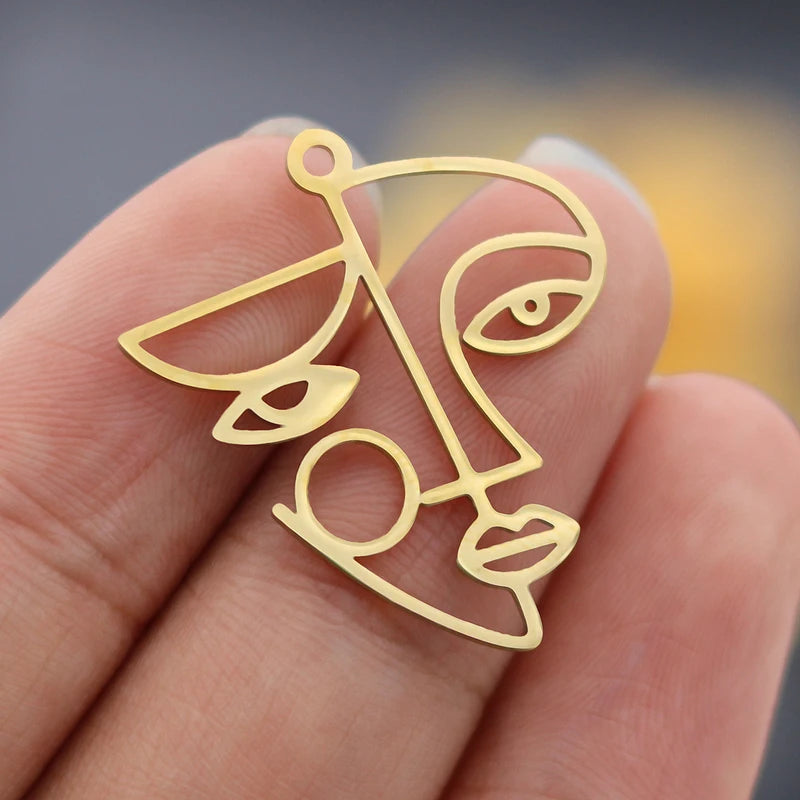 3pcs Stainless Steel Lady Face Portrait Pendant Charms for Jewelry Making