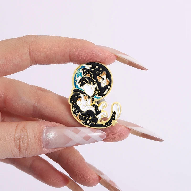 Cute Space Astronaut Cat Collection Enamel Pins - Constellation & Fish Tank Brooches