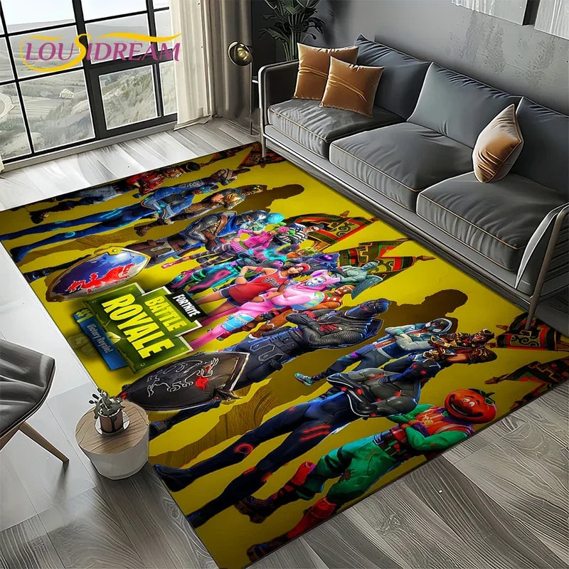 Cartoon Characters Gaming Rug for Kids Bedroom & Living Room - Non-slip Floor Mat