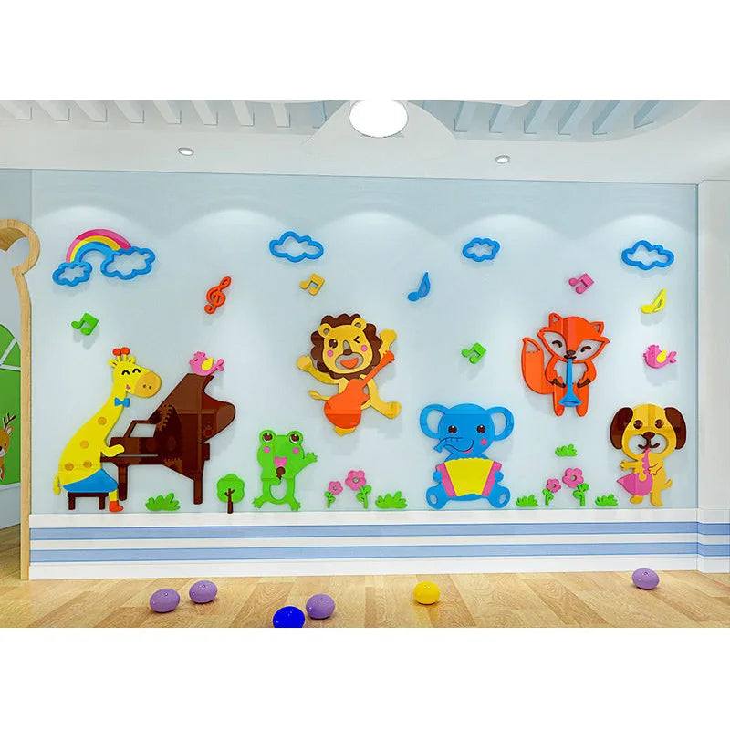 Cartoon Animal 3D Wall Decals for Kids' Classroom and Home Decor