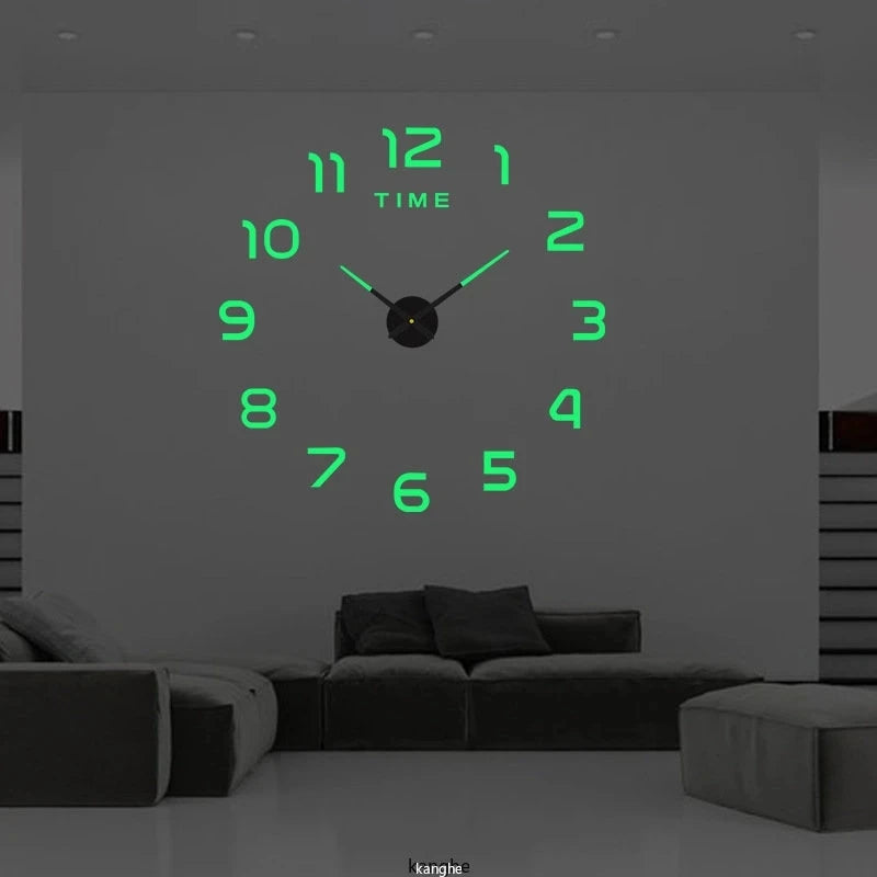 Large Modern Wall Clock with 3D Numbers & Frameless Design - DIY Acrylic Mirror Decor