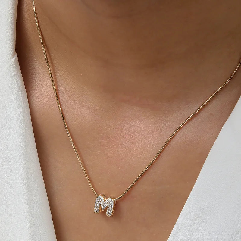 Letter Necklace Stainless Steel CZ Zircon Initial Pendant Jewelry for Women