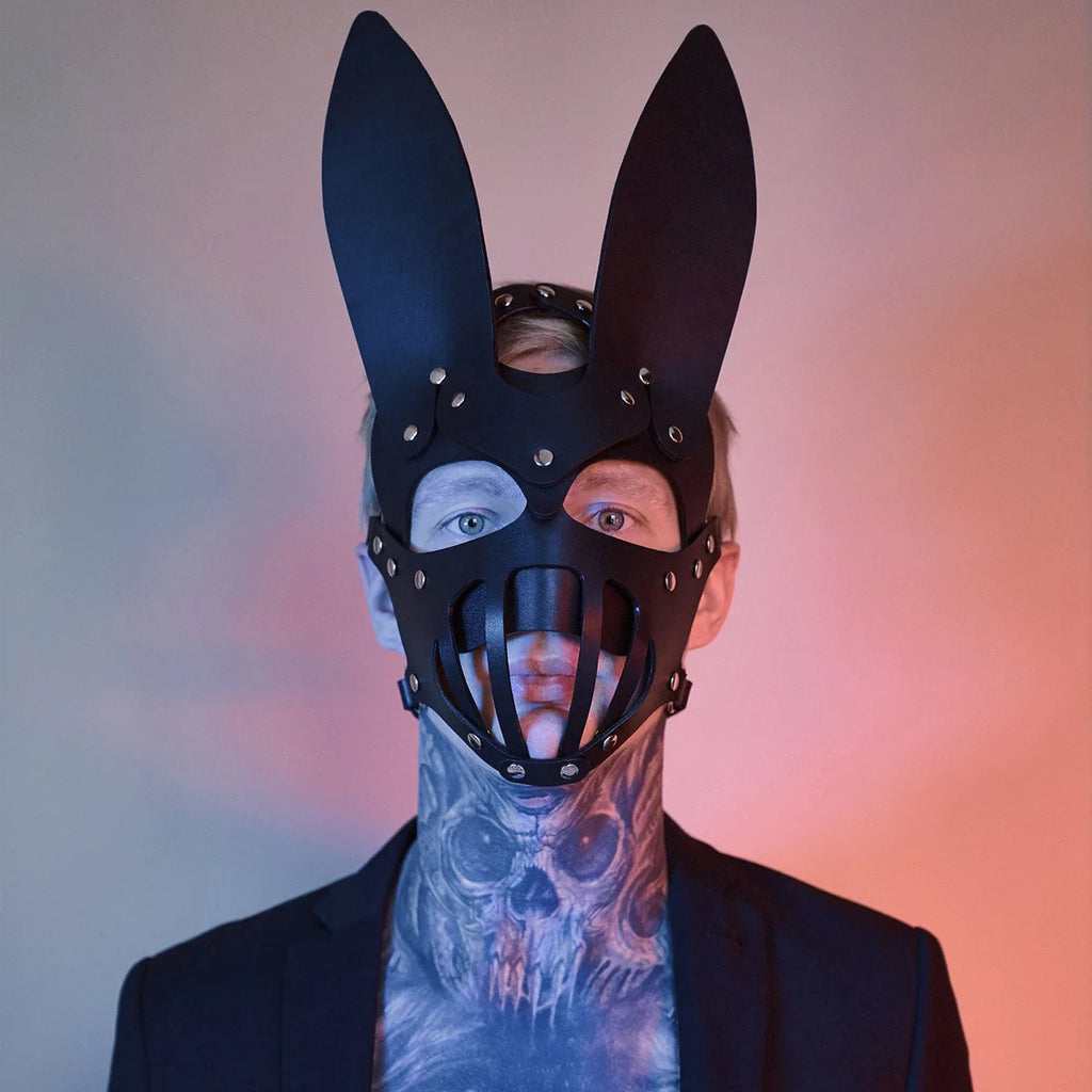 Gothic Punk Faux Leather Face Mask Cosplay Nightclub Halloween Party Accessory