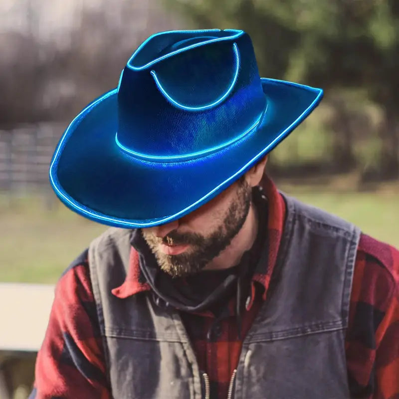 Glow in The Dark Cowboy Hat LED Party Headwear for Events and Costumes