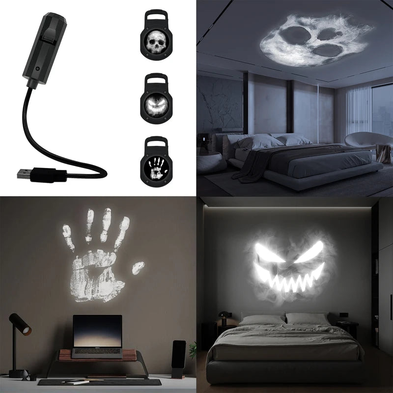 Skull Projection Lamp LED Night Light Wall Ceiling Decor Halloween Gift Switchable Patterns