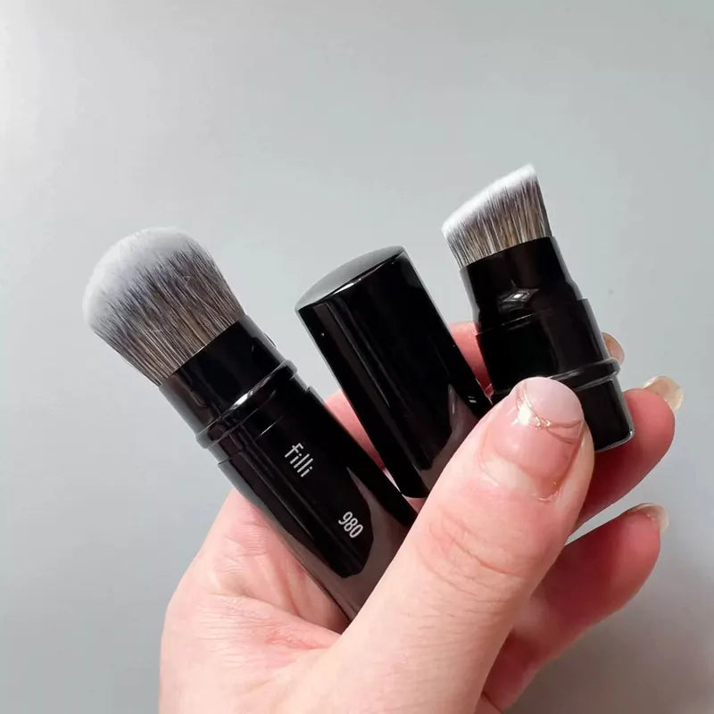 Portable Dual-Ended Foundation Makeup Brush - Travel Size Angled Powder & Liquid Brush