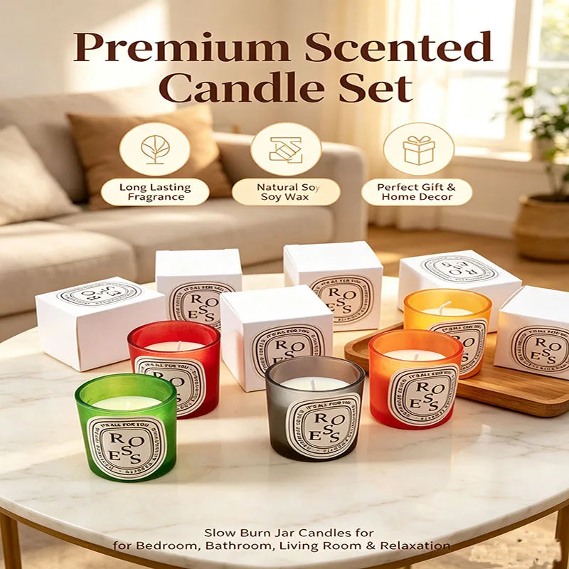 Scented Soy Wax Glass Jar Candle - Long Lasting Aromatherapy Home Decor