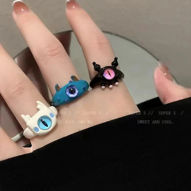 Anime Monster Eyes Shape Adjustable Finger Ring - Cartoon Animal Ear Design