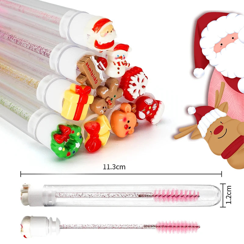 Christmas Reusable Eyelash Brush Tubes with Replaceable Mascara Wands - Dustproof Lash Extension Supplies