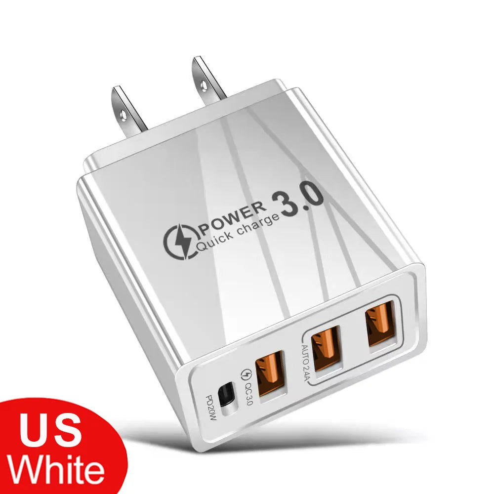 48W USB-C Fast Charger with 3 Ports for Smartphone Tablets EU/US Plug