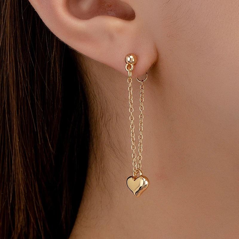 Women's Heart Pendant Earrings with Peach Charm - Suitable for Everyday and Vacation Wear