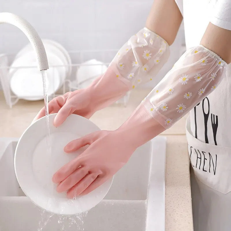 Waterproof Household Cleaning Gloves - Latex, Wear-Resistant, Multi-Color
