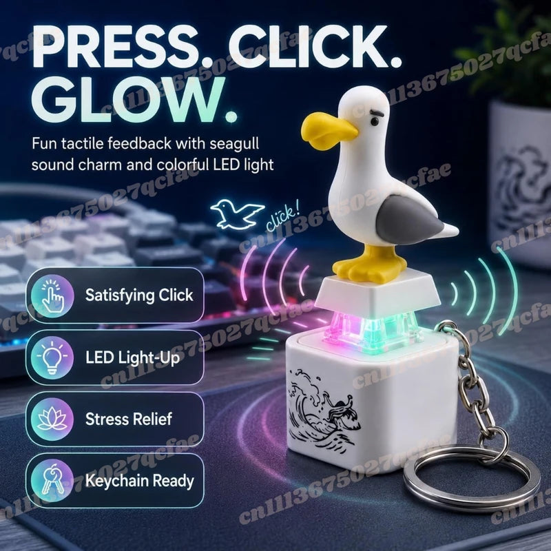 USB Clicky Keyboard Fidget Keychain with LED Sound and Light - Compact Desk Accessory