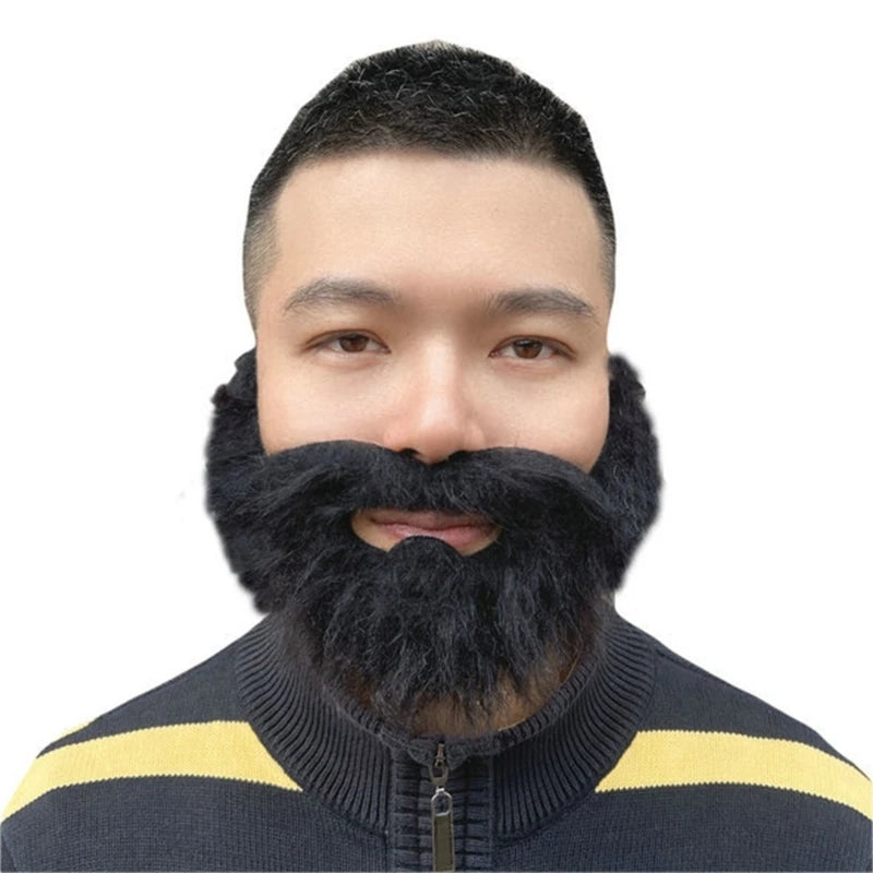 Fake Beard with Mustache for Halloween Costume Party - Black Synthetic Accessory