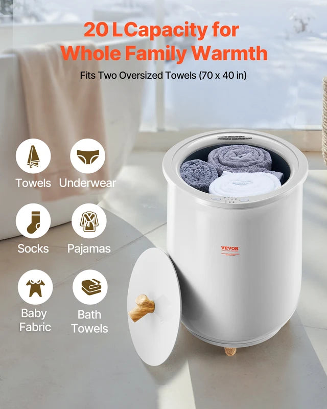 20L Heated Towel Warmer Bucket with LED Light & Auto Shut-Off for SPA & Home