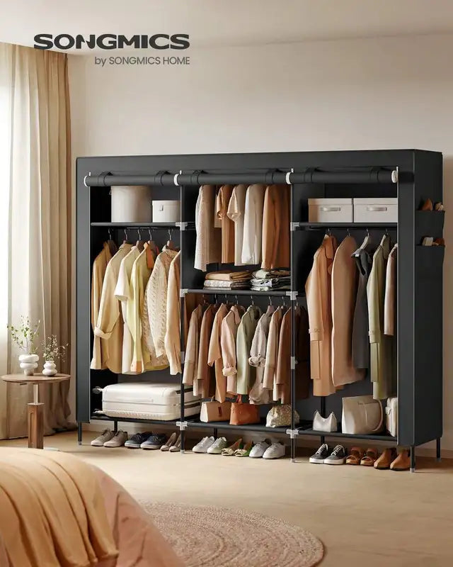 Portable Fabric Wardrobe Closet with Shelves & 4 Hanging Rods - Large Capacity