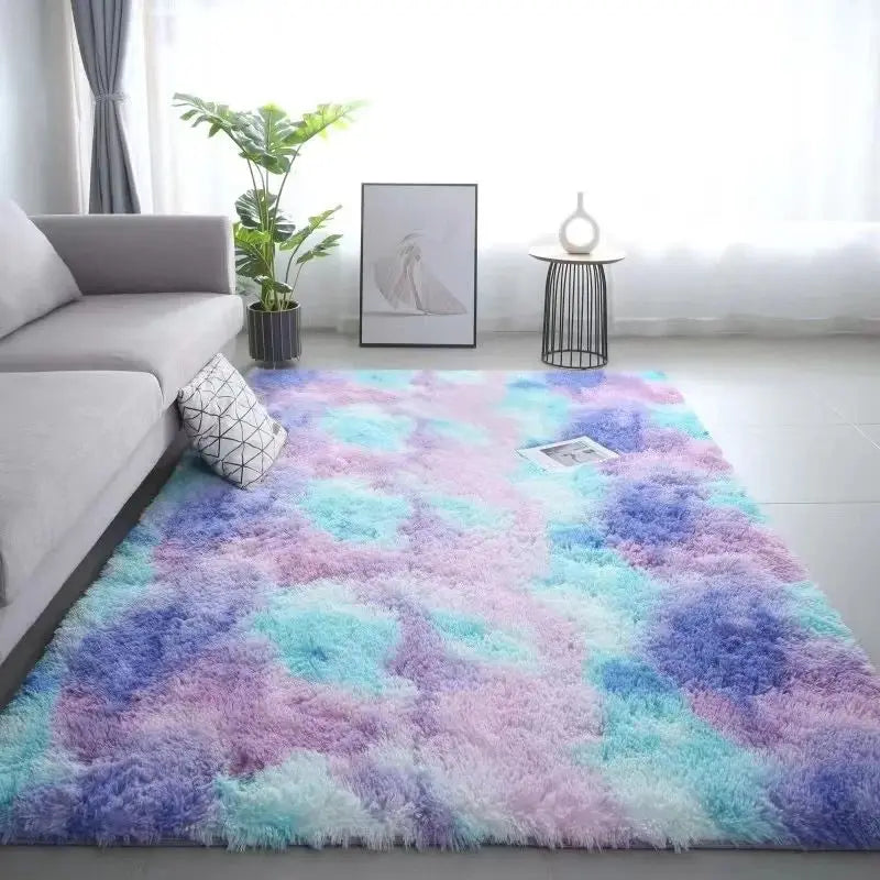 Children's Room Non-Slip Washable Tie-Dye Rug - Machine Washable Carpet Mat for Living Room & Bedroom