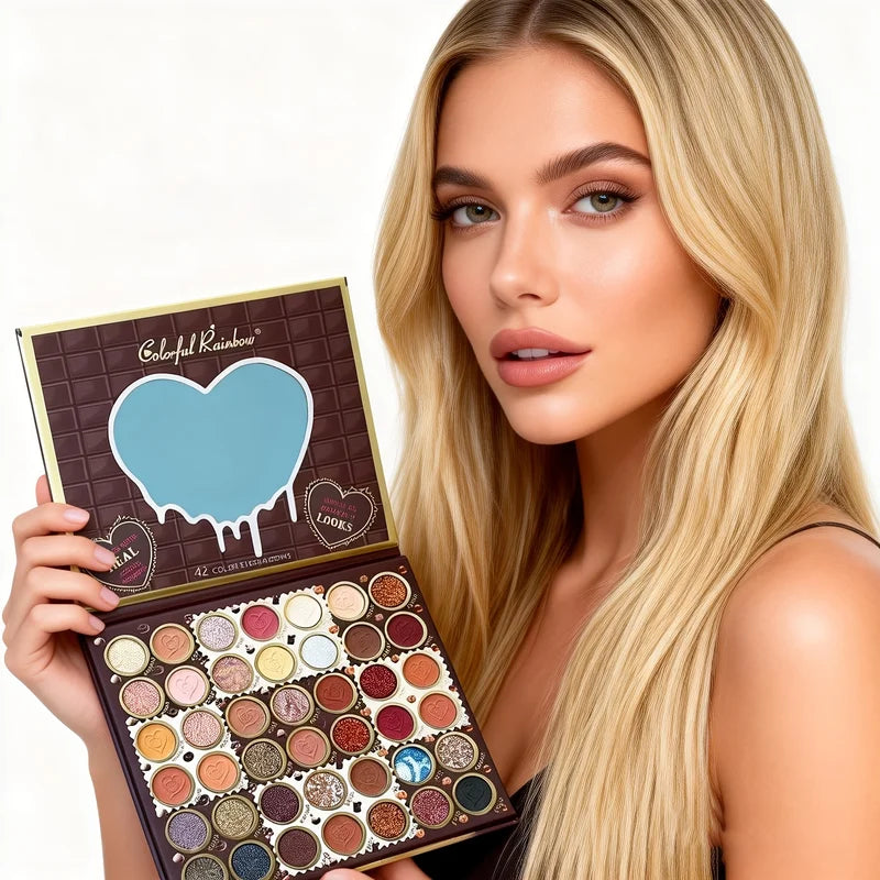 42 Shades Eyeshadow Palette - Matte, Glitter, Pearl Long-Lasting Makeup