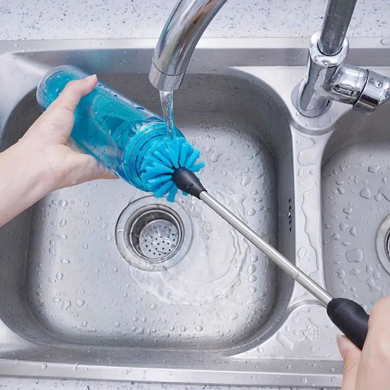 Stainless Steel Water Bottle Cleaning Brush Set Flexible Long Handle Reusable Blue