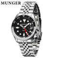 Men's 42mm GMT Quartz Watch with Luminous Hands Waterproof Stainless Steel