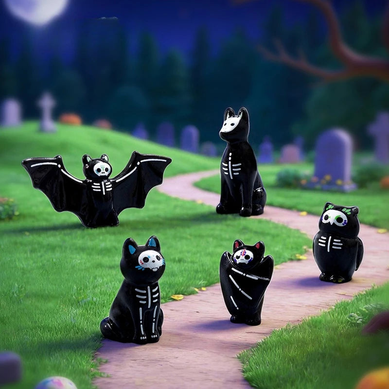 Halloween Mini Ghost Owl Bat Figurine Set - Decoration & DIY Accessories