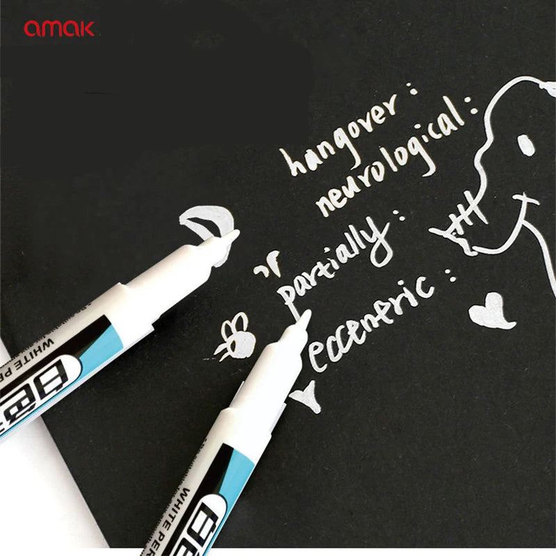 Waterproof Paint Markers - Industrial White Pens with Instant Flow, 0.7/1/2.5mm