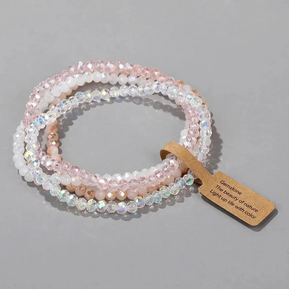 Multi-Color Faceted Glass Beads Stretch Bracelets Set for Women - Handmade Jewelry
