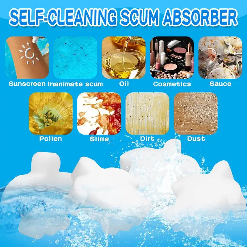 Pool Oil Absorbing Sponges - Reusable Scum & Grime Cleaners, 10 Pack