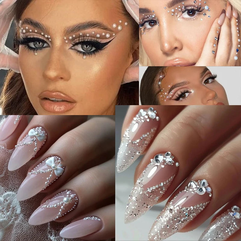 12-Grid Round Pearl White Nail Rhinestones and Caviar Beads for Nail Art