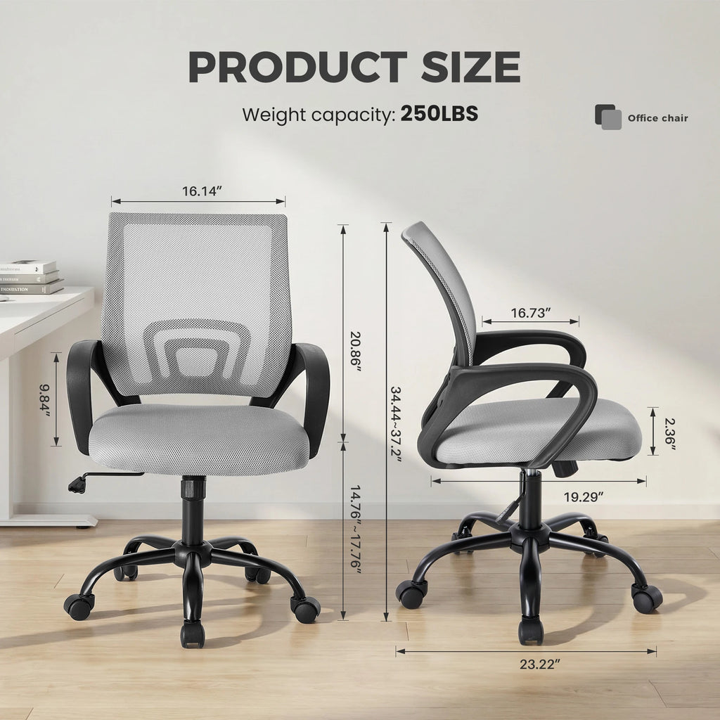 Ergonomic Office Desk Chair with Lumbar Support & Adjustable Height — Breathable Mesh, Rocking Mode, Fixed Armrest