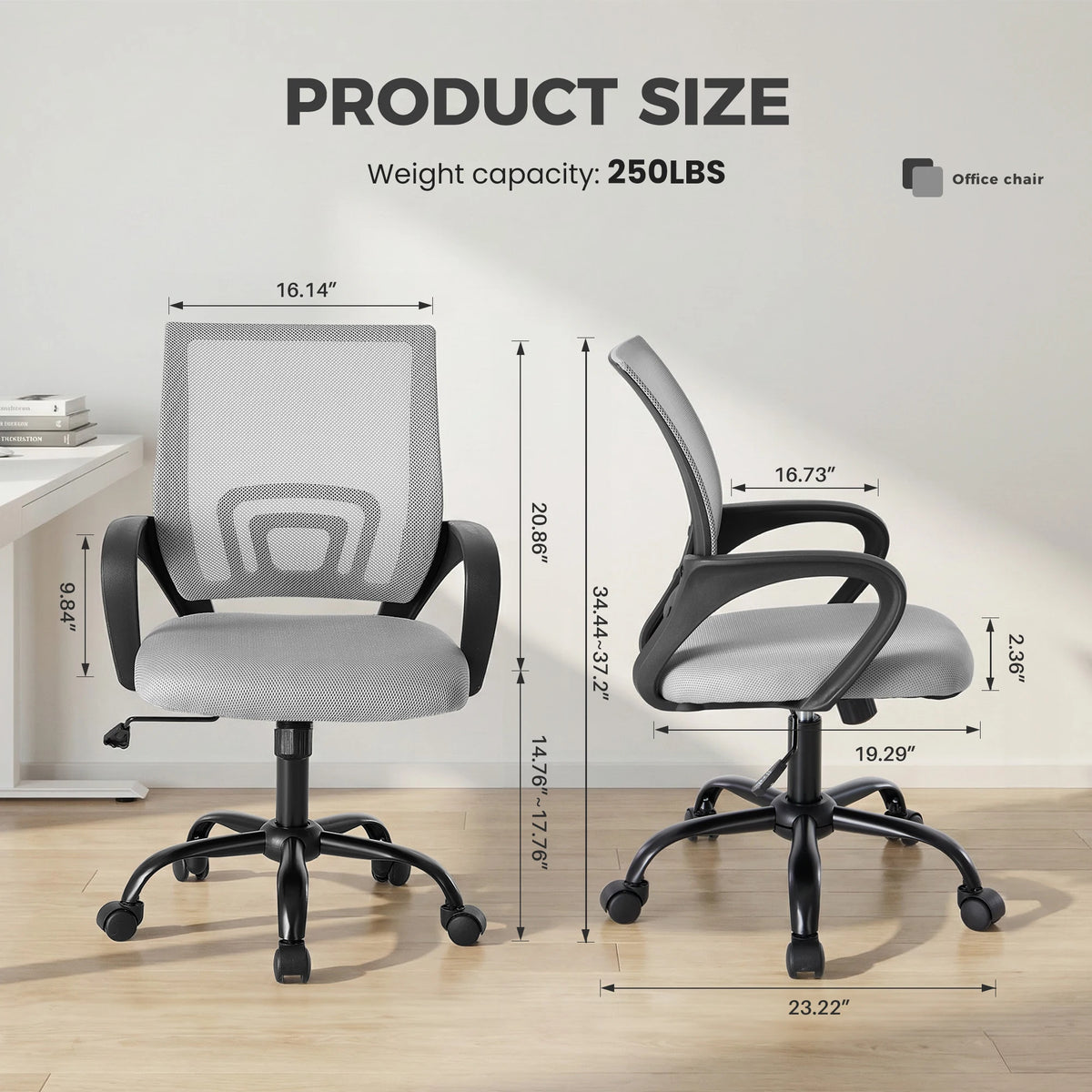 Ergonomic Office Desk Chair with Lumbar Support & Adjustable Height — Breathable Mesh, Rocking Mode, Fixed Armrest