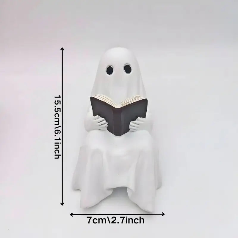 Halloween Ghost Reading Statue Ornament for Home & Holiday Decor