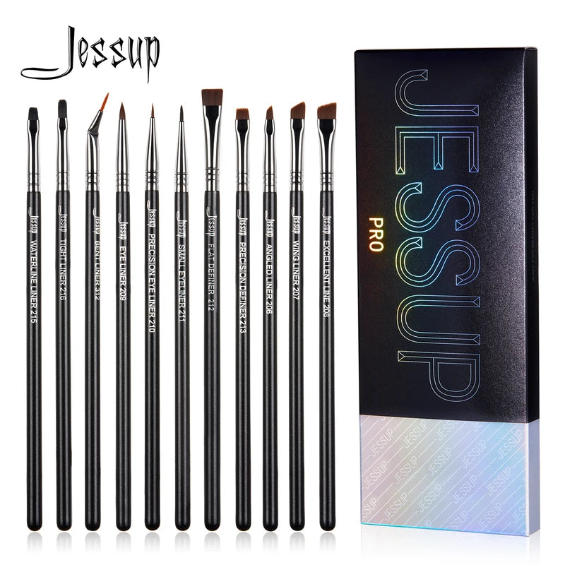 Professional Eyeliner Brush Set - 11 Pcs Fine, Angled, Flat, Waterline for Makeup Artists