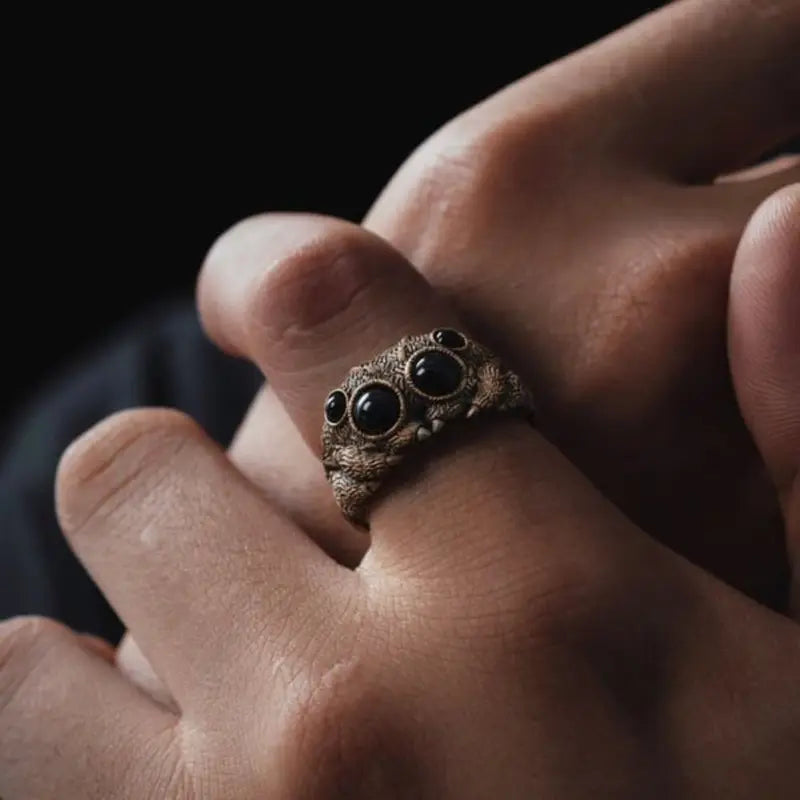 Adjustable Animal Jewelry Ring with Black Agate Eyes - Unique Animal Statement Ring