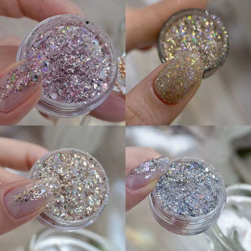 Sparkly Nail Art Glitter Powder with Shell Opal Sequins - Multiple Colors