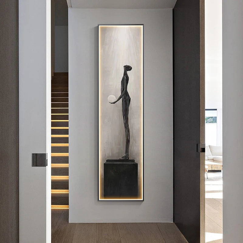 Modern Abstract Wall Art with LED Wall Hanging Lamp for Living Room and Home Decor