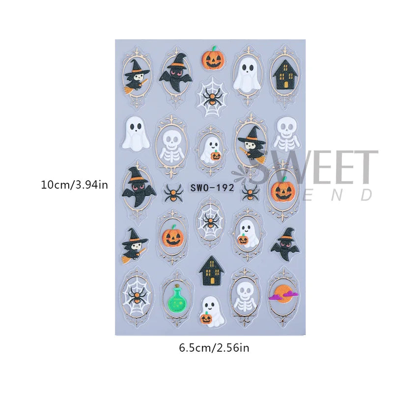Halloween Nail Stickers Cartoon Ghost Pumpkin Skeleton Bat Decals DIY Manicure Decorations