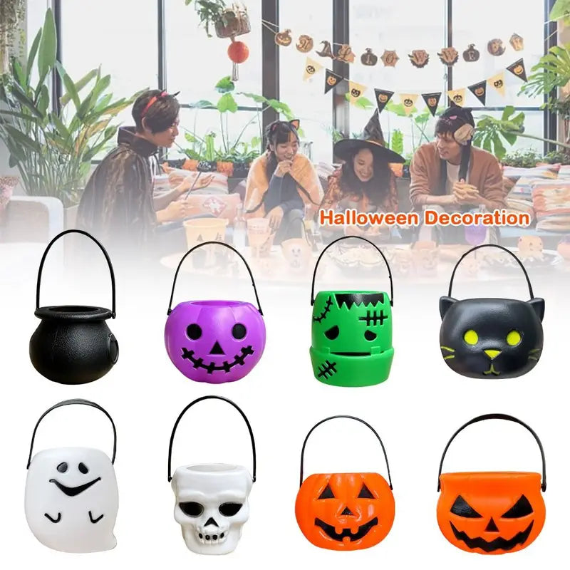Halloween Pumpkin Jar Set with Lids - 6 Mini Lanterns & Baskets for Parties