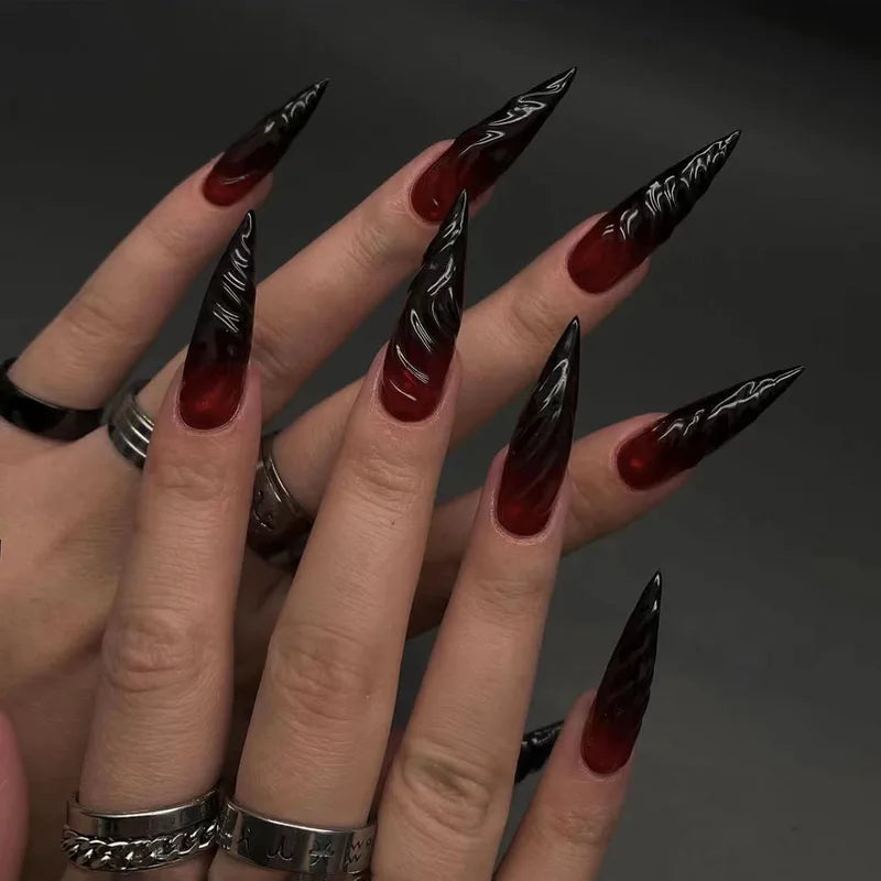 24Pc Halloween False Nail Tips with Almond Head Designs - Full Cover Press-On Manicure