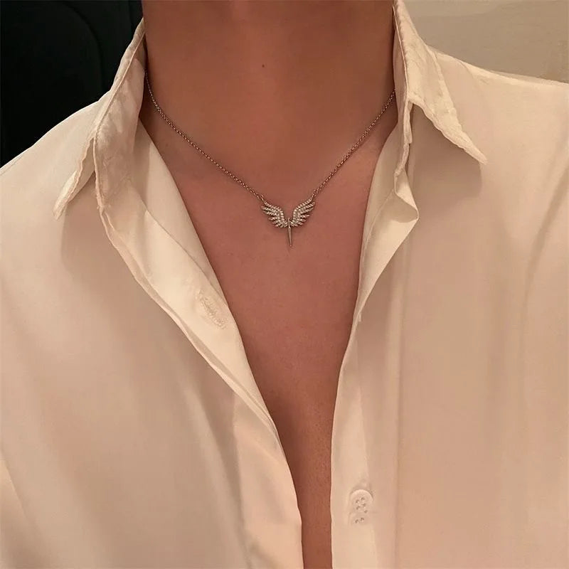 Creative Angel Wings Pendant Necklace Jewelry All-Match Clavicle Chain Charm
