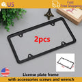 US Standard License Plate Frame Stainless Steel Slim Edges Square Holes Includes Screws & Wrench