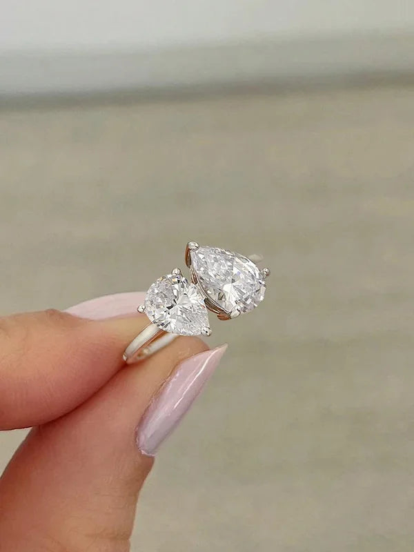 Sterling Silver Water Drop Finger Ring for Women, Wedding Jewelry Gift