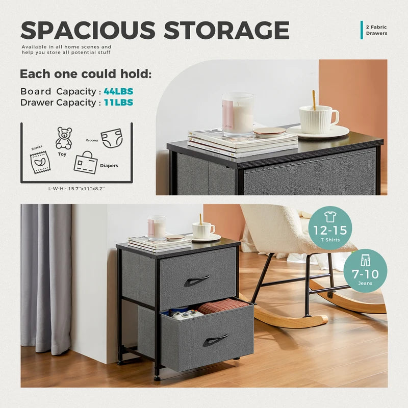 Multi-Function Fabric Drawers Nightstand and Storage Cabinet for Living Room and Bedroom