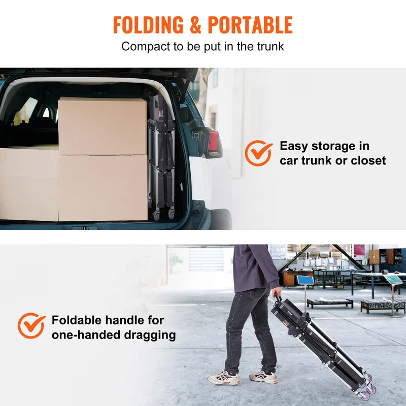 3-Tier Folding Utility Cart with Lockable Swivel Wheels - Portable Storage Shelf