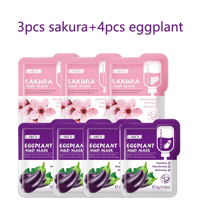 7pcs Deep Cleansing Mud Face Mask for Blackheads Oil Control & Moisturizing