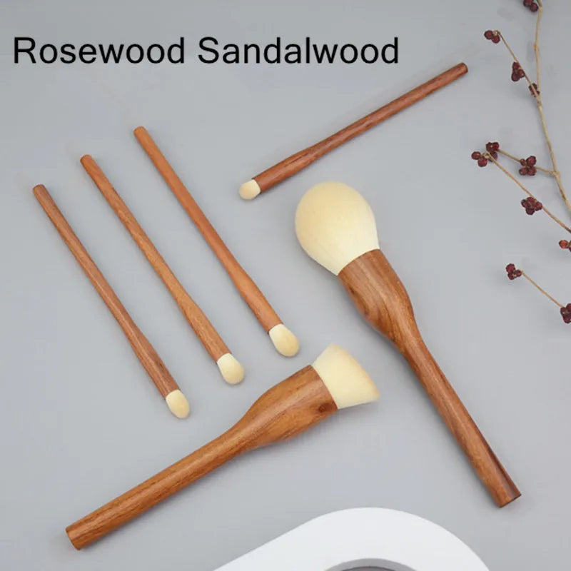 Cosmetic Makeup Brushes Set with Sandalwood Handle - Soft Synthetic Fibers for Foundation, Blending & Eyeshadow