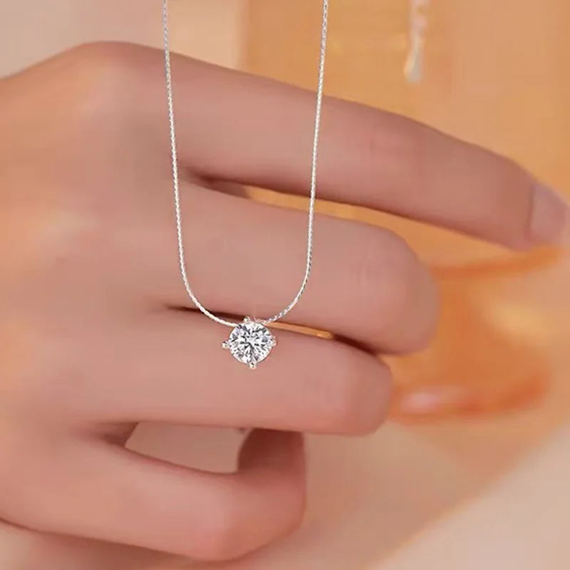 Sterling Silver Zircon Bead Choker Necklace for Women Light Luxury Jewelry