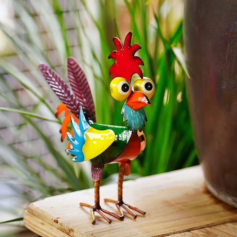 Funny Chicken Metal Garden Statue - Rooster Yard Decor Figurine