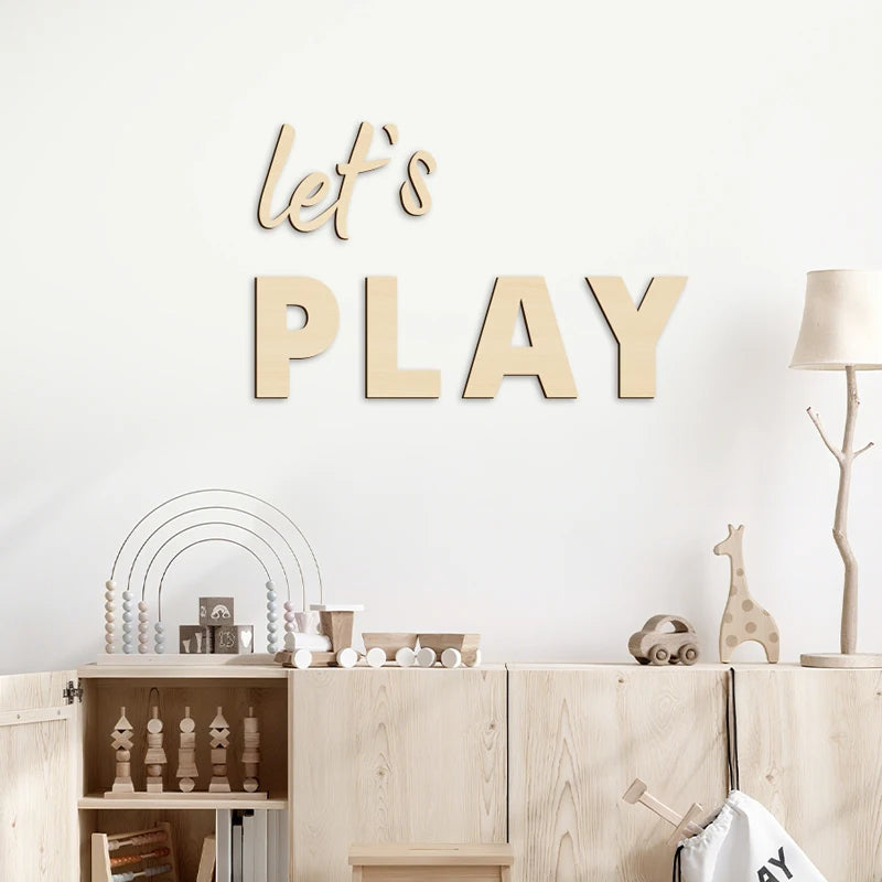 Let's Play Wooden Wall Sign for Playrooms and Bedrooms - Nursery Wall Decor